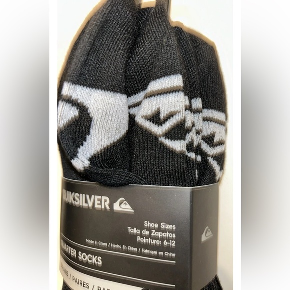 Quicksilver Quarter Socks 5 Pair Men's 6-12 Black Gray w Large Toe Logo Surf NEW - Picture 6 of 11